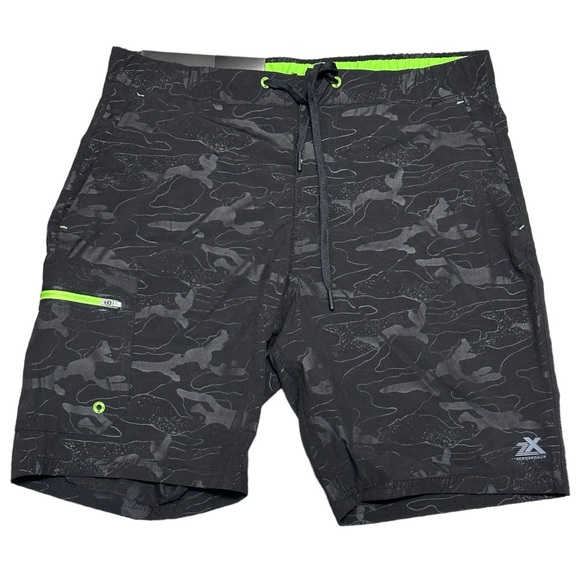 Men's Zeroxposur Medium Swim Drawstring Shorts Trunks Hybrid Black Elastic Waist - Picture 3 of 10